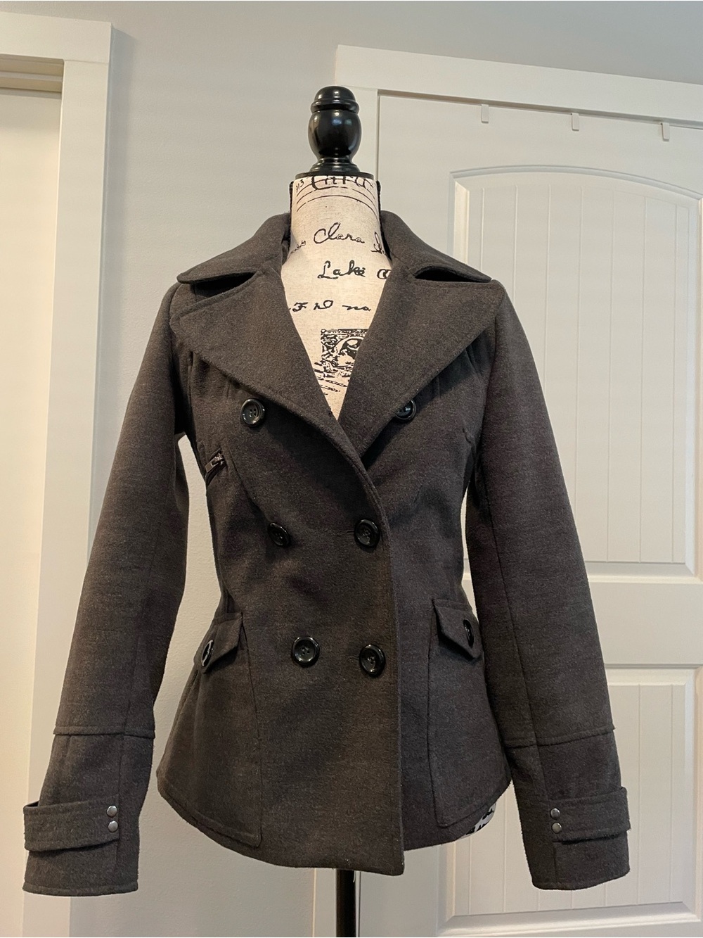 Maralyn & Me Dark Gray Double-Breasted Pea Coat